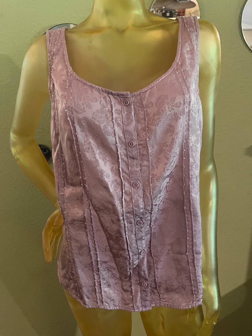 Vintage 90’s J. Jill Dusty Rose Floral Jacquard Button Front Sleeveless Blouse